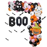 Halloween Balloon Arch Garland Kit,Pink Black Orange Halloween Arch with BOO Foil Balloons, 3D PVC B