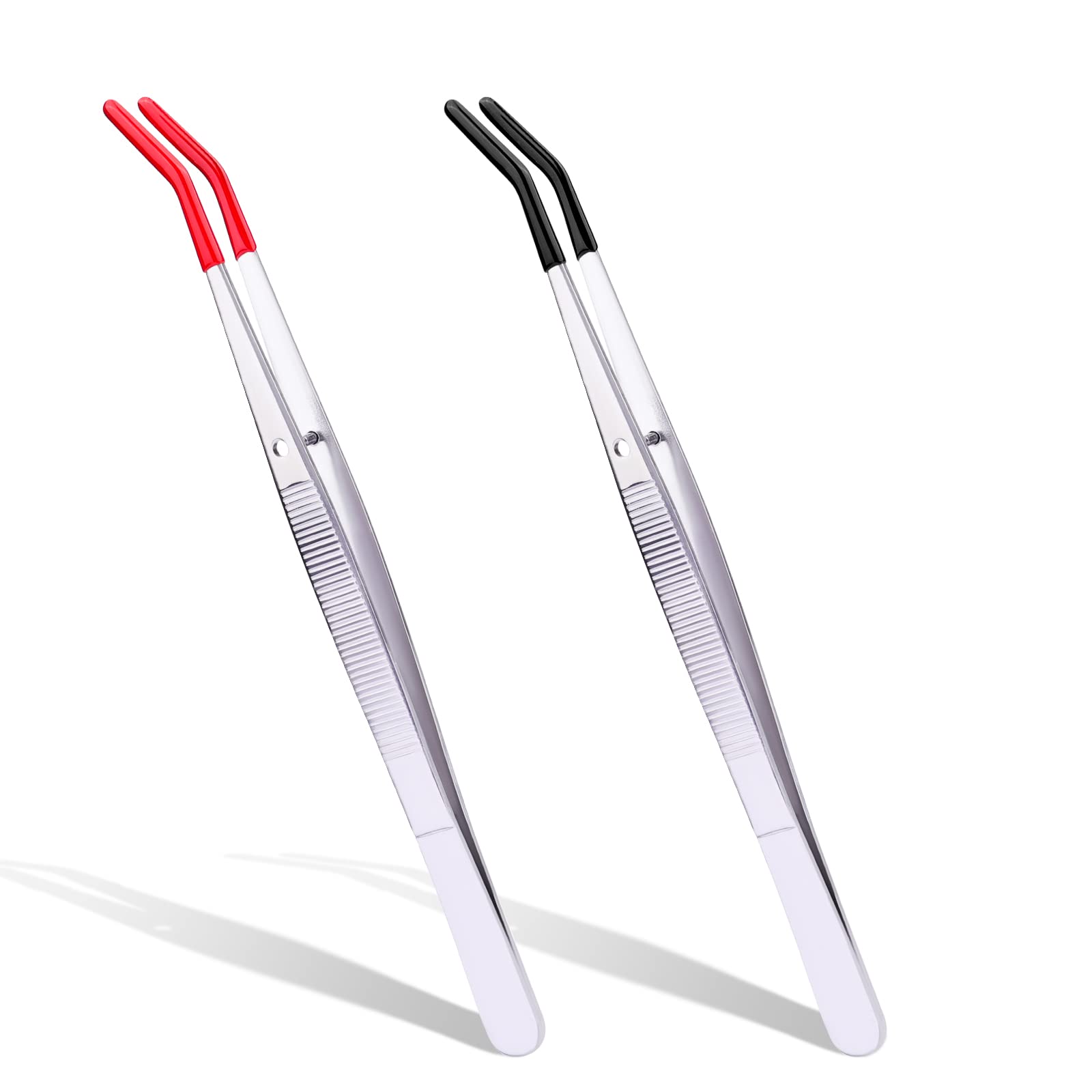 KINBOMTweezers with Rubber Tips, 2pcs Rubber Coated Tips Stainless Steel Tweezers Tools Tweezers for Crafts Jewelry Making Lab Industrial Clips Stamp (Red, Black)