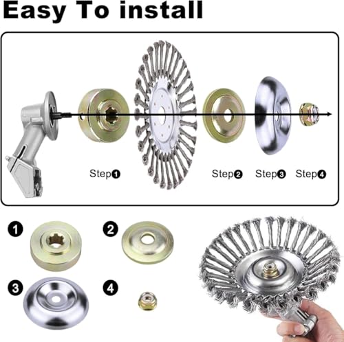 10 Inch Steel Wire Trimmer Head, Steel Wire Rotary Brush Cutter Trimmer Head,Unbreakable Wired Trimmer Blade Trimmer Head Replacement with 2 Pack of Adapters kit for Weed Wacker 6 10 Inch Steel Wire Trimmer Head, Steel Wire Rotary Brush Cutter Trimmer Head,Unbreakable Wired Trimmer Blade Trimmer Head Replacement with 2 Pack of Adapters kit for Weed Wacker - Image 6