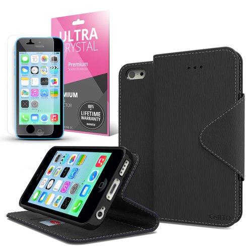 iPhone SE Case, Cellto PU Leather Wallet Cover Stand and Reversible Magnetic Flap Flip Cover for Apple iPhone SE/iPhone 5S / iPhone 5 - Black