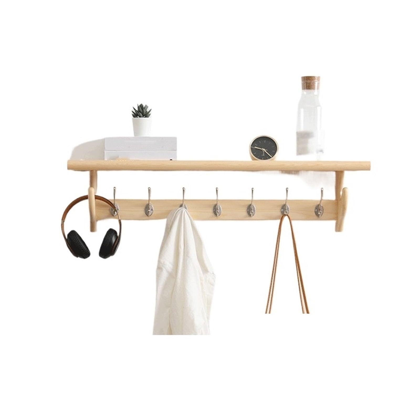 Yqinqin83b Natural Coat Hangers Wood Wall-Mounted Coat Rack, Shelving Unit, Modern Minimalist, Bedroom Hooks, Home Use For Bedroom(,Small)