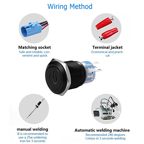 Quentacy 19Q-K17/A-BLUE 19Mm 3/4 Inch Metal Latching Pushbutton Switch 12V Power Symbol Led 1No1Nc Spdt On/Off Black Waterproof Toggle Switch thumb #3