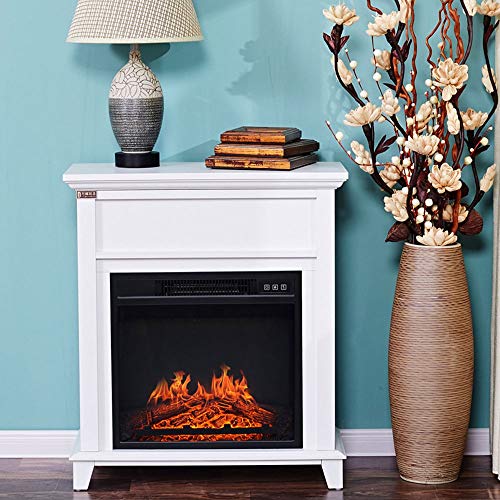 INI Elektrischer Kamin-TV-Stand □ 27"freistehende Konsole mit Regal, Faux-Protokollen und LED-Flammen, Raumheizung Unterhaltungszentrum