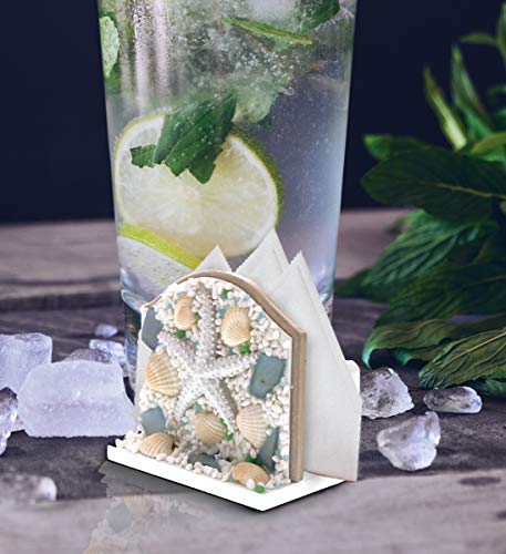 Cota Global Oceanic Napkin Holder - Nautical Themed Napkin Holder With Starfish And Seashells, Beach Napkin Holder Decor For Tabletop, Novelty Starfish Wooden Figure, Coastal Table Decor Centerpiece #TOP1