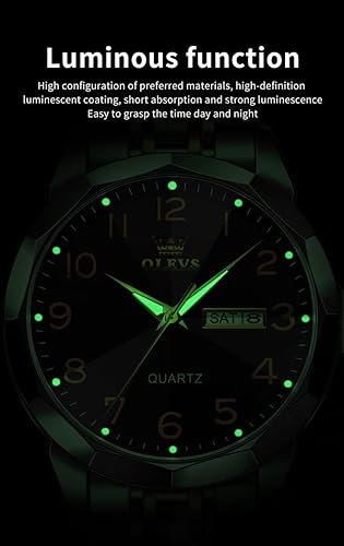 Miniatura 5 de OLEVS Reloj para hombre Simple Business Dress Analógico de acero inoxidable impermeable luminoso con fecha fácil de leer Reloj de pulsera para hombre