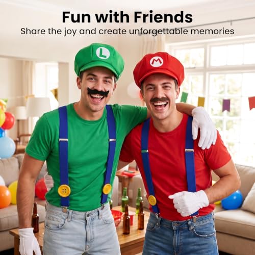 SHUYAOWR Hat Costume Set – Halloween Cosplay Accessories Kit with Hats, Gloves, Suspenders,Buttons, Mustaches – Funny Couple Outfits for Adult Men and Women - image 2