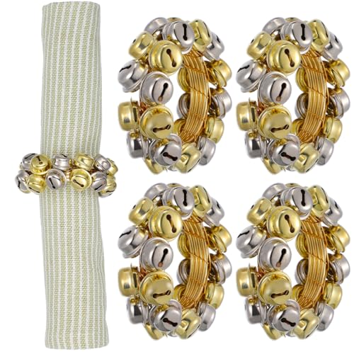 Yardwe 4PCS Christmas Napkin Rings, Jingle Bell...