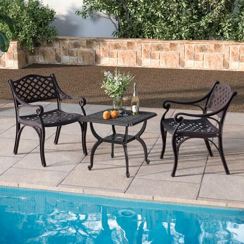 COSTWAY Mesa Auxiliar Exterior Cuadrada, 53x48cm, Aluminio Fundido, Mesa Baja Exterior de 2 Niveles, Mesa Pequeña Jardin Terraza Balcon, Cobre - imagen 9