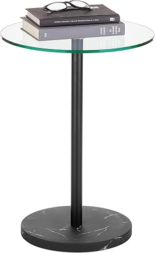 Miniatura 58 de mDesign Mesa de noche lateral o extremo superior de cristal, pequeña y moderna mesita de noche de metal con acento redondo para sala de estar,
