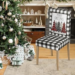 Horaldaily 4PCS Christmas Dining Chair Covers, Black Buffalo Plaid Trees Stretch Removable Washable Slipcover Chair Protector for Dining Room Home Decor Horaldaily 4PCS Christmas Dining Chair Covers Black Buffalo Plaid Trees Stretch Removable Washable Slipcover Chair Protector for Dining Room Home Decor