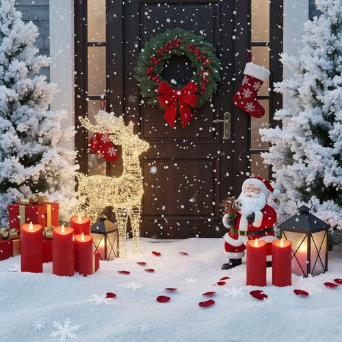 Image of Raycare 6 inchx3 inch Outdoor Waterproof Flameless Candles with Remote and Timer, Battery Operated LED Electric Fake Pillar Candle for Valentine's Day, Home, Wedding Decor, Red, Set of 2