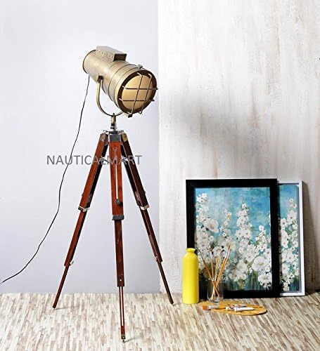 Floor Standing Beautiful SHEESHAM Wood and Brown Finish Tripod Floor Spotlight