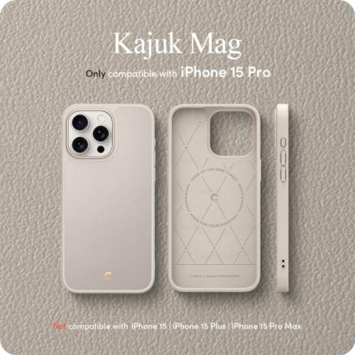 Image of Spigen Cyrill Kajuk Mag | iPhone 15 Pro Case | Beige iPhone 15 Pro Back Cover | Faux Leather+TPU+PC - Cream