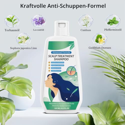 Anti Schuppen Shampoo Herren/Frauen,Teebaumöl Pilz Shampoo mit Natürliche Kräuterextrakte,Wirksame Linderung von Schuppenflechte Kopfhaut,Fettige Schuppen，Trockene Juckende Kopfhaut，Entzündungen 120ml