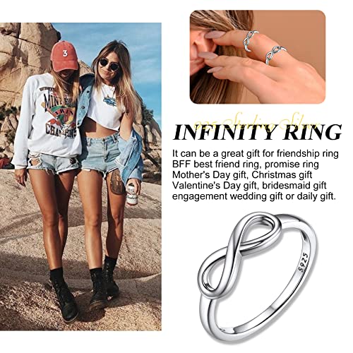 Bestyle Simple S925 Sterling Silver Infinity Rings Cubic Zirconia Rings, Nice Cute BFF Friendship Rings, Dainty Eternity Promise Wedding Bands Perfect Every Day Ring, Size 4-12, Words Engavable4