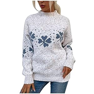 Womens Cardigan Print Women’s Half High Neck Stripe Sweater Color Block Long Sleeve Snowflake Knit Loose Jumper Tops Sweater Women Cardigan