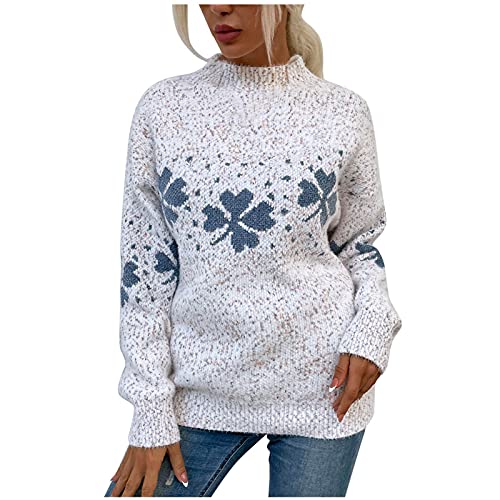 Womens Cardigan Print Women's Half High Neck Stripe Sweater Color Block Long Sleeve Snowflake Knit Loose Jumper Tops Sweater Women Cardigan