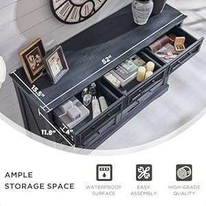 Farmhouse 9 Drawer Dresser for Bedroom 36 Inch Tall Modern Dresser TV Stand with Large Drawers Bar Handles Rustic Wood Dresser Chest of Drawers for Bedroom Living Room Hallway Black