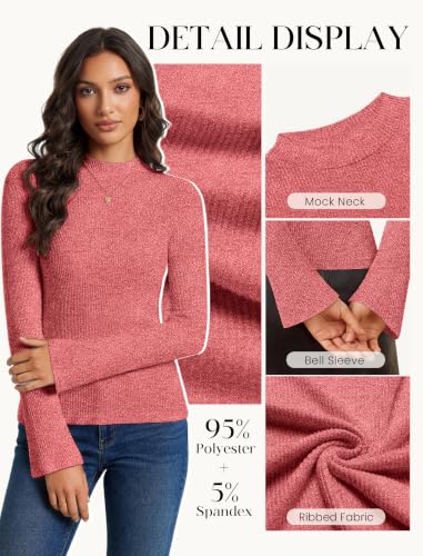 Womens Thermal Bell Sleeve Top Comfortable Mock Neck Shirt Chic Holiday Tee - image 6