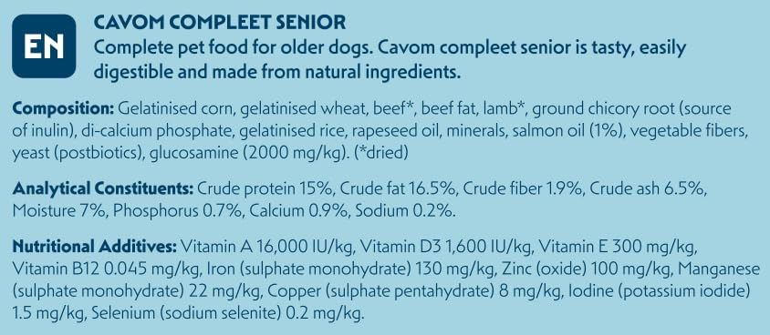 20 kg Cavom Compleet Senior Hundefutter Trockenfutter kaltgepresst