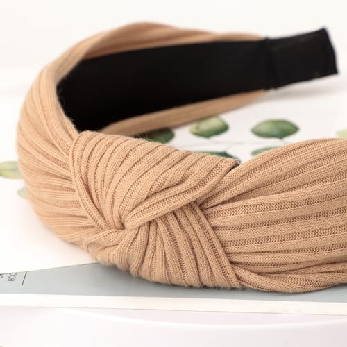 Image of DRESHOW 4 Pack Knotted Headbands for Women Wide Turban Headband Yoga Exercise Ribbing Head Wraps Hair Bands Accessories