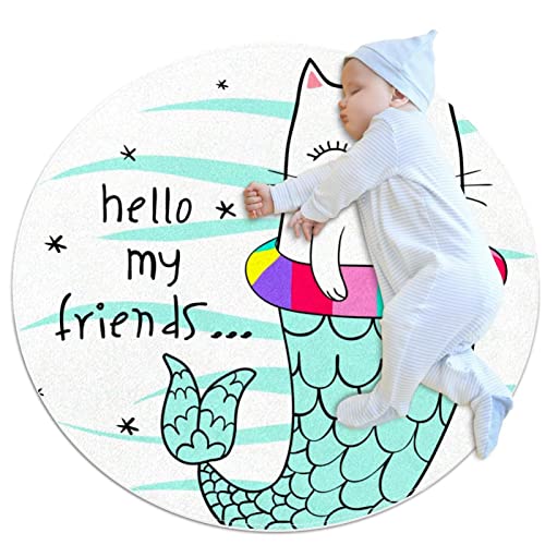 Tapis mignon chat sirène tapis rond chambre salon 100cm
