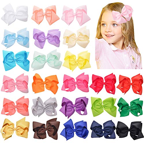 Prohouse Baby Girls Ribbon Hair Bow Clips Barrettes For Girl Teens Kids Babies Toddlers (6 inches-24PCS)