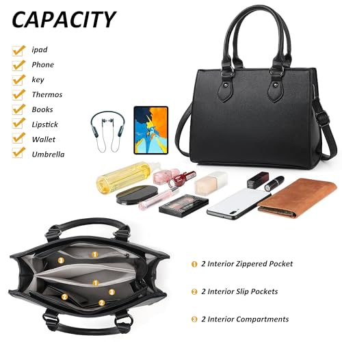Image of TANTOMI Womens Purses and Handbags Vegan Leather Tote Bag Black Purses for Women Trendy Satchel Bags Adjustable Strap