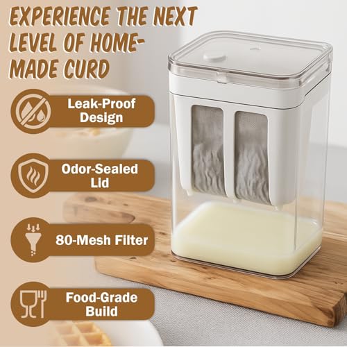 Image of JD FRESH Hung Curd Maker & Greek Yogurt Strainer 1100ml | BPA-Free Fine Mesh Strainer Box with Lid | Whey Separator for Thick Homemade Curd, Paneer & Cheese | Dahi Maker