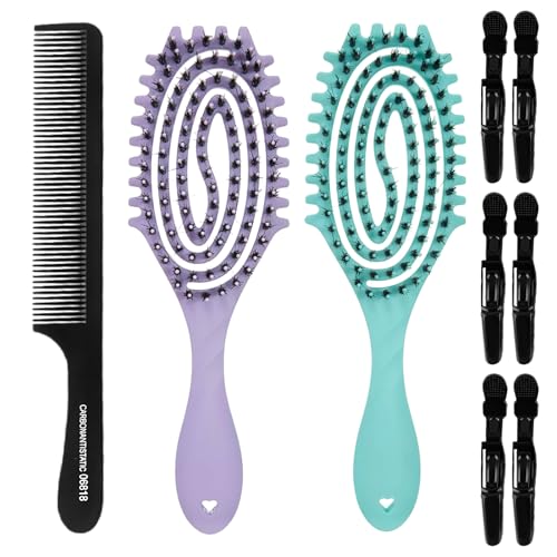 2 cepillo pelo, 6 horquillas, cepillo pelo rizado que no tira, cepillo cerdas jabali, cepillo largo pelo antitirones, unisex