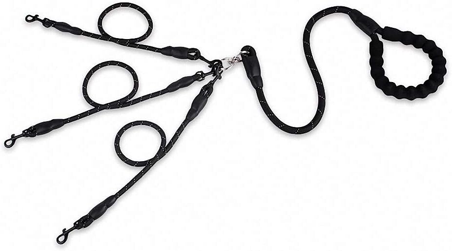 2/3/4/5/6 Way Couplers Pet Walking Running Dog Leash Lead Double Dog Leash Rope for 2/3/4/5/6 Black 6