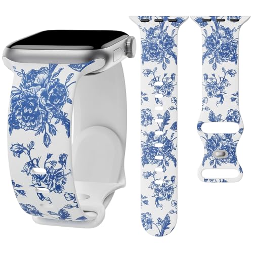 Image of Floral Band Compatible with Apple Watch Bands for Women 40mm 42mm 41mm 38mm 44mm 45mm 46mm 49mm, Cute Pattern Flower Soft Silicone Sport Strap for iWatch Series Ultra 11 10 SE 9 8 7 6 5 4 3 2