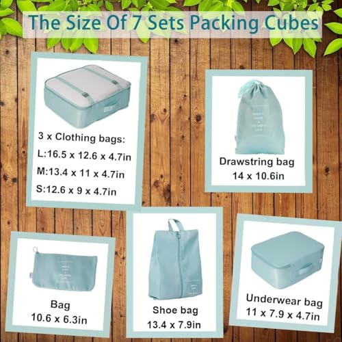 Image of BEHAHAI 7 Pcs Travel Oraganizer Packing cubes kit, Sapace Saver Multi use Bag for Men and Women, Clothes packing cubes for travel, Cupboard Oraganizer cubes. (GREEN)