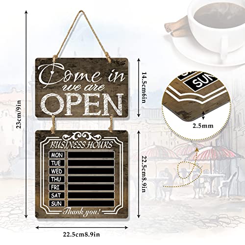 Yulejo Business Hours Sign Open and Closed Sign Rustic Welcome Chalk Boards Business Hours Sign Store Hours Sign Hanging Chalkboard for Restaurant Door Hotel(Brown)