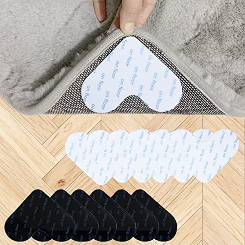 12 Pcs Rug Gripper For Hardwood Floors, Double Sided Adhesive Carpet Tape, Reusable Anti Slip Rug Grips, Washable Non Slip Rug Pads Tape(Black And White) #TOP23