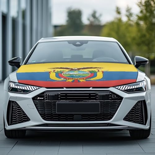 Image of Ecuador Independence Day Car Hood Cover Ecuador Flag Car Hood Protector Waterproof Universal Automotive Exterior Accessories Patriotic Decorations for Compact Vehicles Sedans Trucks SUVs