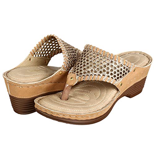 Image of XE Looks Women's Comfortable Orthopedic Slippers | Lightweight Wedge Heel with Elegant Gold Detailing | Cushioned Footbed Doctor Slippers For Girls & Women