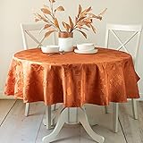 Benson Mills Harvest Legacy Damask Fabric Table Cloth Fall, Harvest, and Thanksgiving Tablecloth (Rust/Burnt Orange, 70' Round)