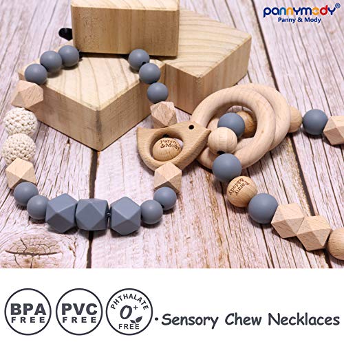 Baby tandjes ketting voor moeder om te dragen, voedselkwaliteit siliconen houten ring verpleging ketting voor baby om… - Image 4