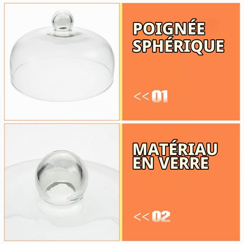 Mikikit Grande Cloche à Gâteau en Verre Transparent 16 cm - Dôme de Protection pour Pâtisseries, Fromages et Desserts - Couvercle Alimentaire avec Poignée Ronde - Nettoyage Facile