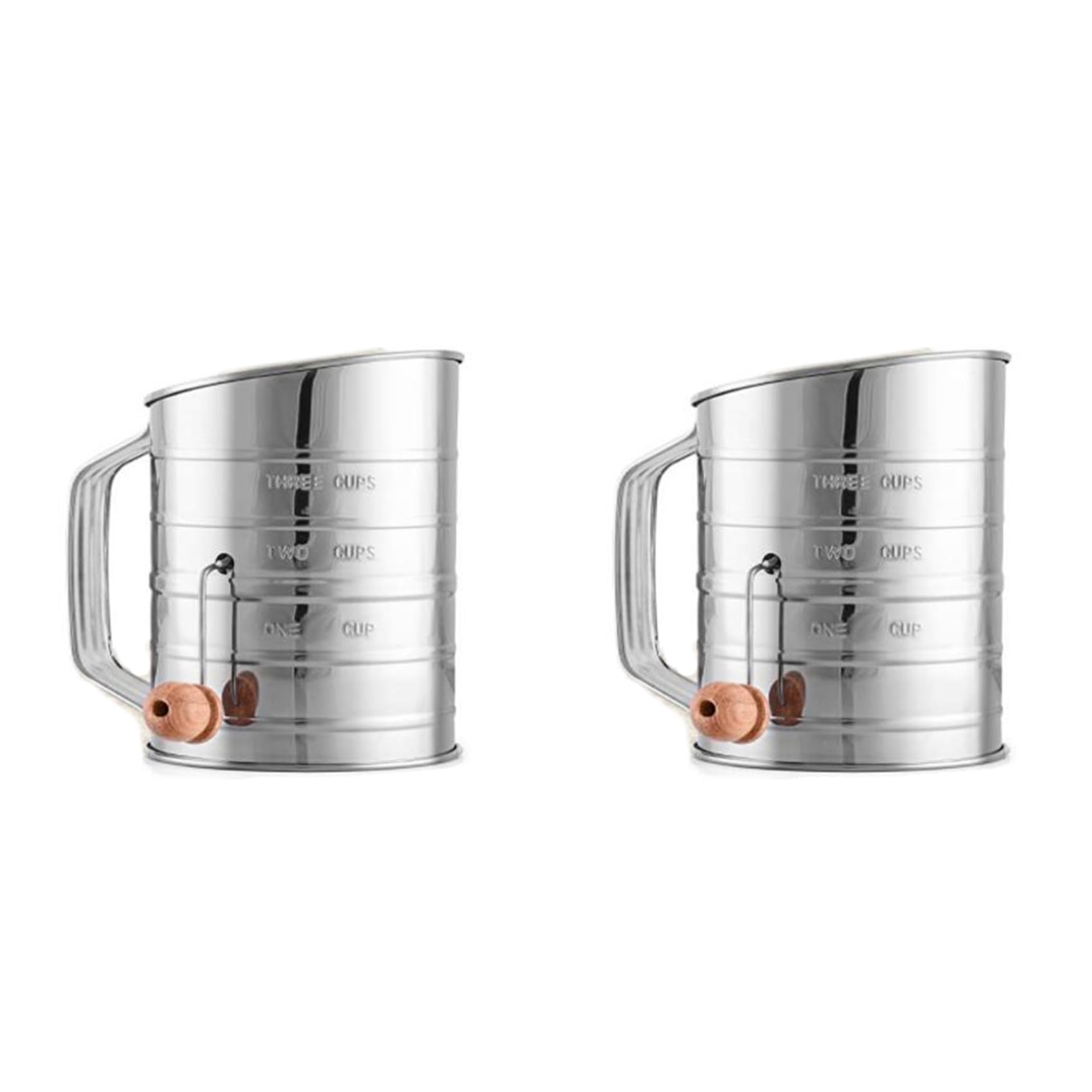 Vjsujehgy 2X 3 Cup Stainless Steel Flour Sifter Fine Mesh Rotary Hand Crank Flour Sifter with Agitator Wire Loop for Baking Cakes