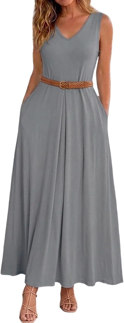 CHICME Women's V Neck Sleeveless Two Way Wear Maxi Dress 2026 Flowy Casual Summer Dresses Without Belt