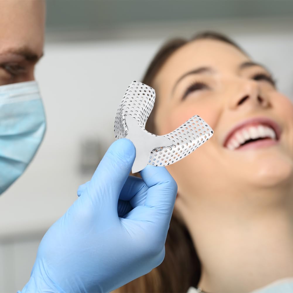 Vassoi Dentali per Impronte in Acciaio Set Morso Dentale Arco Completo Superiore e Inferiore Stampi Denti Inossidabile
