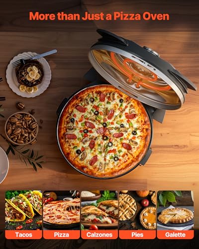 VEVOR Pizzaofen elektrischer Pizzamaker 1200 W Pizzakocher mit Cordieritstein, 5-stufige Temperaturregelung, Sichtfenster für präzises Kochen, erhitzt bis zu 420 °C, Backofen für Zuhause schwarz
