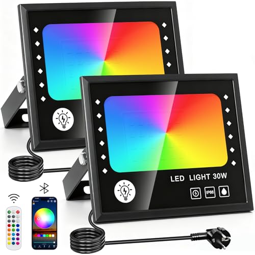 Projecteur LED RGB extérieur étanche CREATESTAR avec application et télécommande pour éclairage paysage