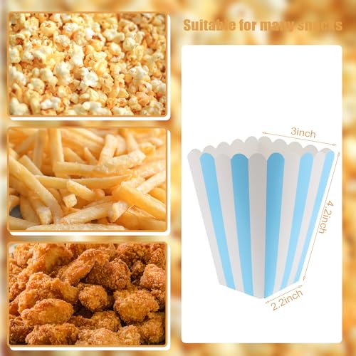 Image of 50 Pcs Popcorn Boxes Mini Paper Popcorn Box Cardboard Popcorn Container for Party Disposable Snack Candy Popcorn Bags Popcorn Holder for Movie Nights Birthday Wedding (Light blue,White)