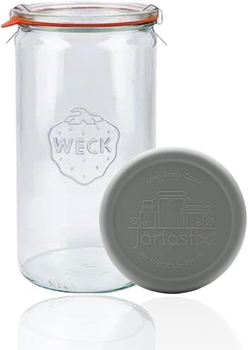 Miniatura 1 de WECK 974 - Tarro cilíndrico con tapa de silicona, ideal para enlatar y almacenar, tarro grande de vidrio para alimentos, azúcar, harina, almacena de