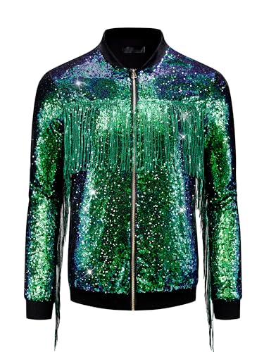 Lars Amadeus Shiny Tassel Jacket for Men's Zipper 70s Disco Sparkly Sequins Baseball Bomber Jackets2