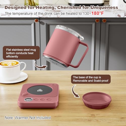 Image of Felibeaco 16oz Heated Coffee Mug with Flat Bottom for Rapid Heating, Stainless Steel Heated Coffee Cup Suitable for Different Coffee Mug Warmer /Heaters, Heated Mug /Cup for Home and Office Desk,Red