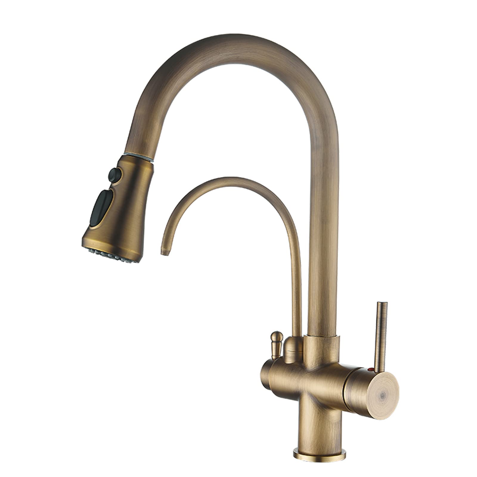 ZYCHSJXA Kitchen Tap with Pull Out Spray - Brass Antique Sink Hot and Cold Water Swivel for